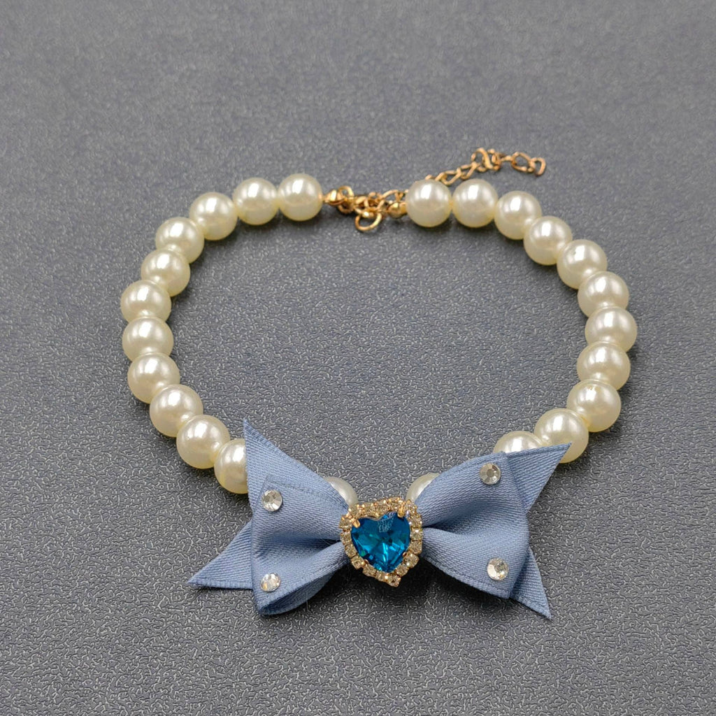 Rhinestone Heart Bow Charm Pearl Beaded Cat Dog Pet Collar