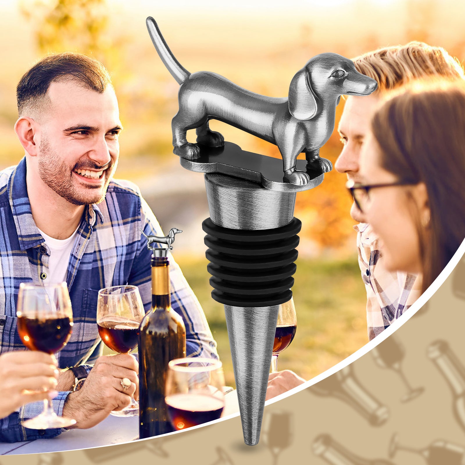 A Dachshund-shaped Red Wine Stopper, A Household Wine Champagne Stopper, An Interesting Dachshund Dog Wine Stopper, Suitable For Men And Women's Birthday Gifts, Halloween, Christmas, Father's Day, Mot