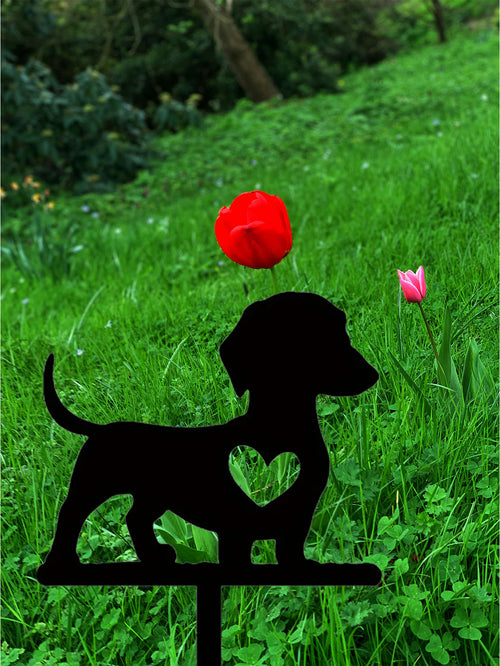 1pc Cute Dog Silhouette Garden Sign - Solid Wood Outdoor Decor For Yard & Patio