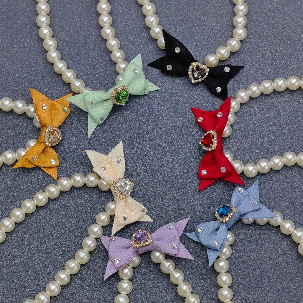 Rhinestone Heart Bow Charm Pearl Beaded Cat Dog Pet Collar
