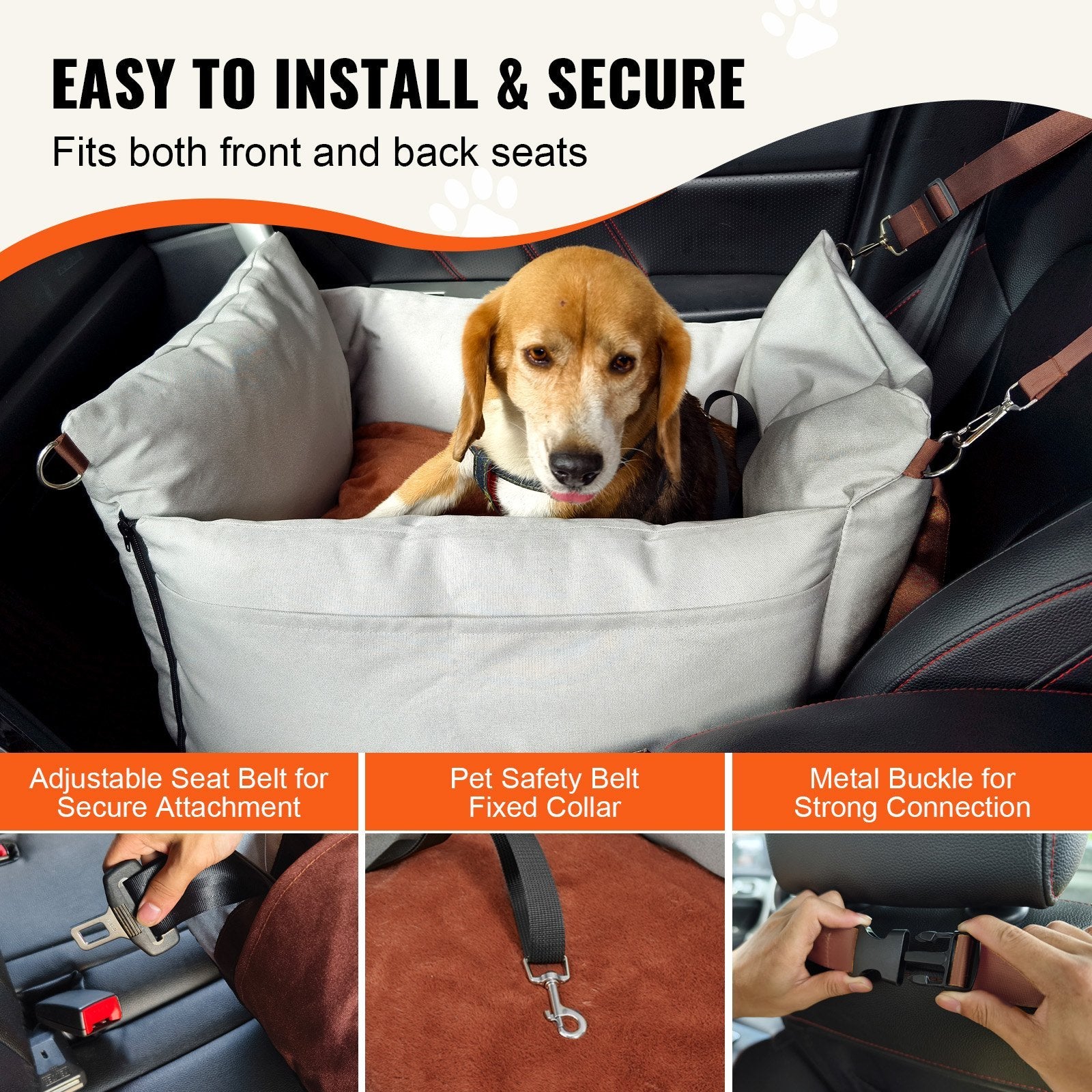 VEVOR Dog Booster Car Seat Pet Car Seat For Small Dog Up To 25lbs Gray