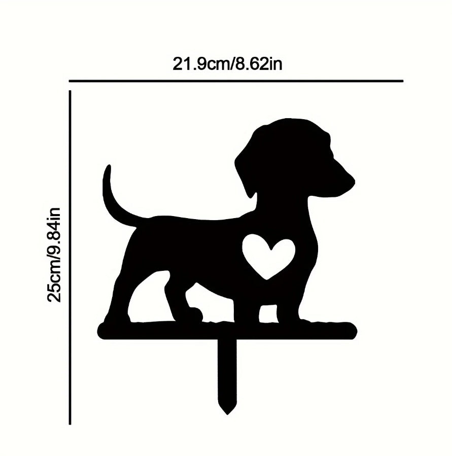 1pc Cute Dog Silhouette Garden Sign - Solid Wood Outdoor Decor For Yard & Patio