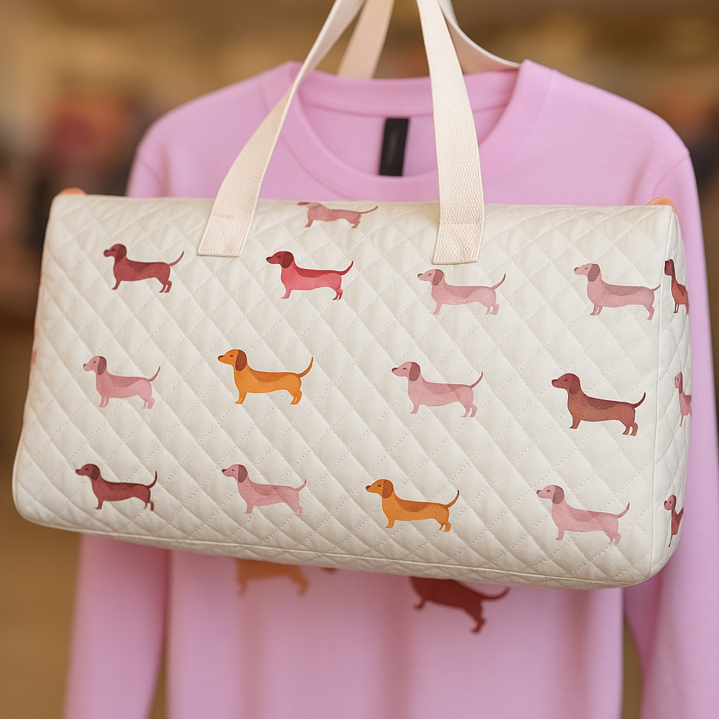 Dachshund Duffel Bag – Quilted Weekender Travel Bag for Dog Lovers | Sausage Dog Design