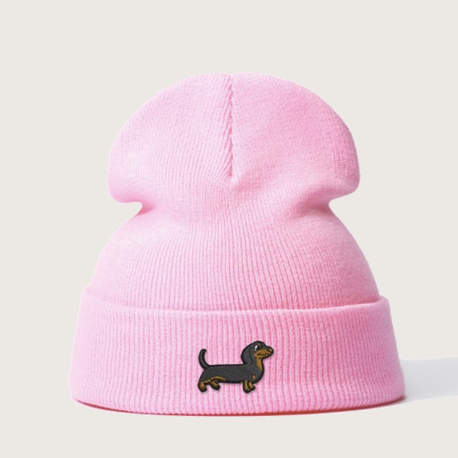 Dachshund Beanie Hat – Embroidered Wiener Dog Knit Cap for Dog Lovers (Unisex, Pink)