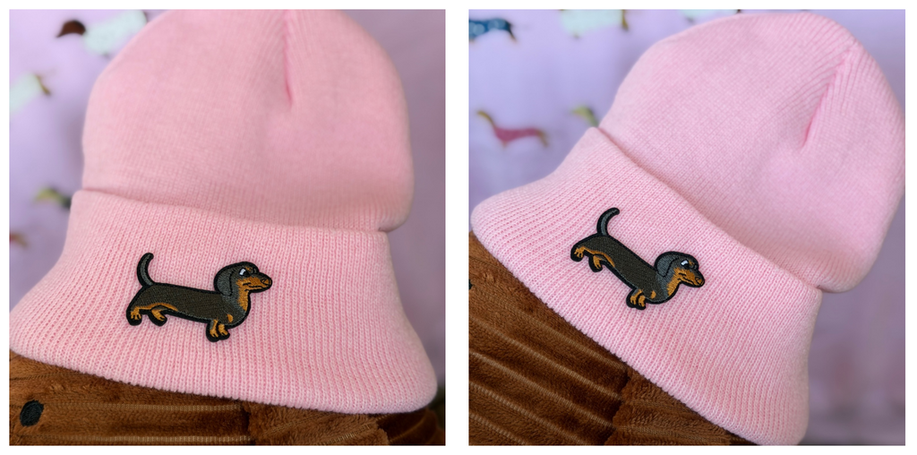 Dachshund Beanie Hat – Embroidered Wiener Dog Knit Cap for Dog Lovers (Unisex, Pink)