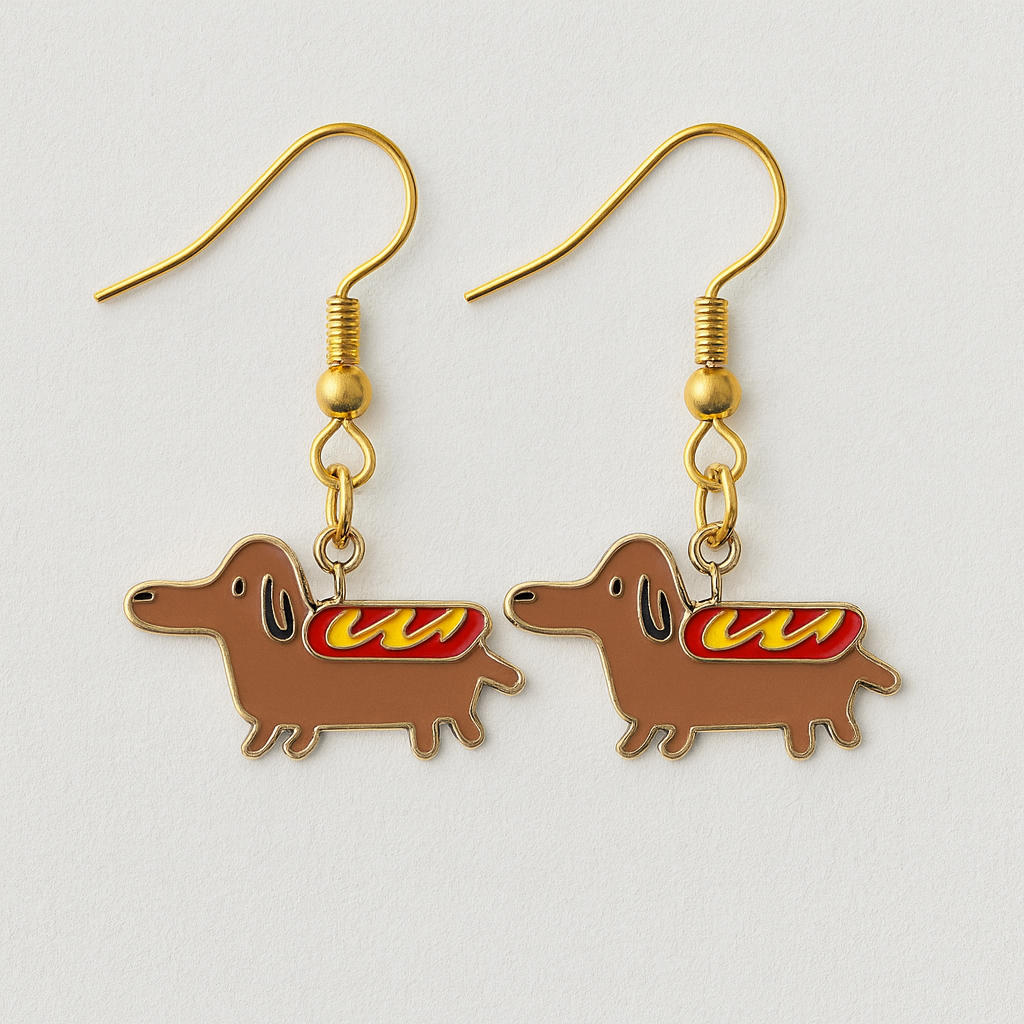 Dachshund Earrings • Wiener Dog Hot Dog Earrings • Funny Doxie Jewelry Gift • Sausage Dog Lover Earrings