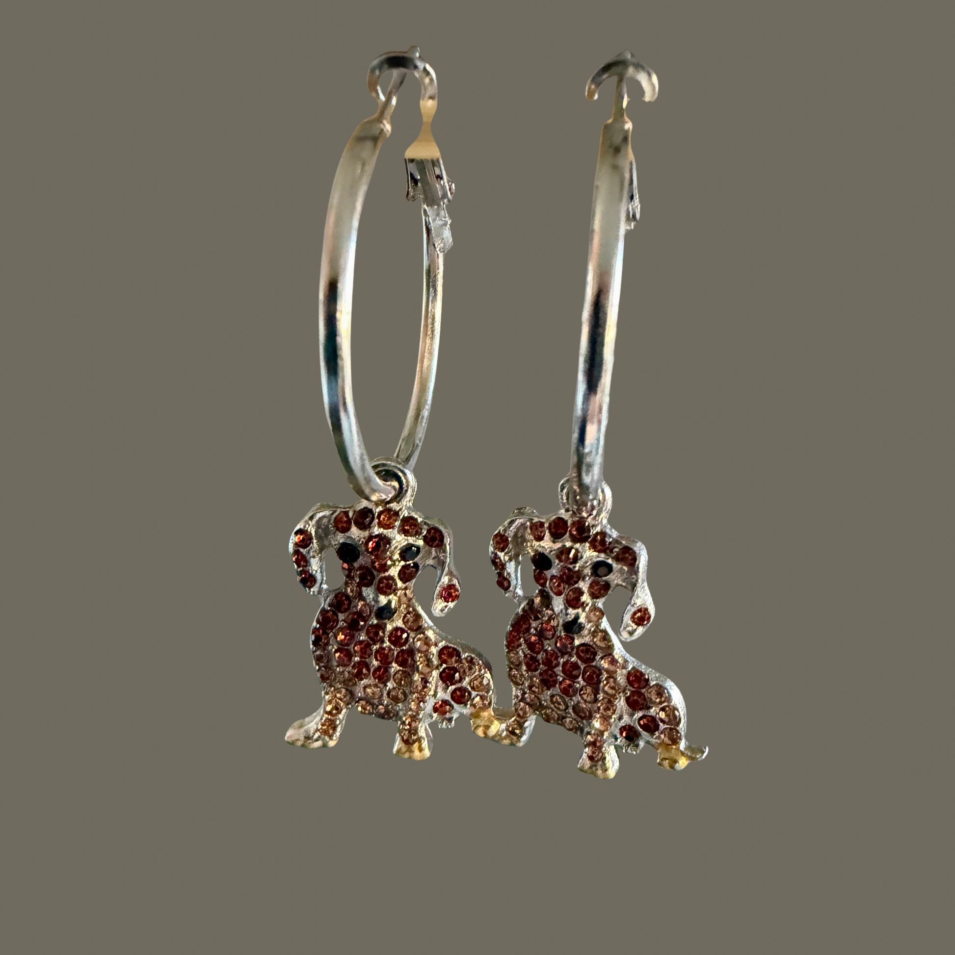 Dachshund Earrings • Rhinestone Wiener Dog Hoop Earrings • Sparkly Doxie Jewelry Gift • Sausage Dog Lover Accessory for Women