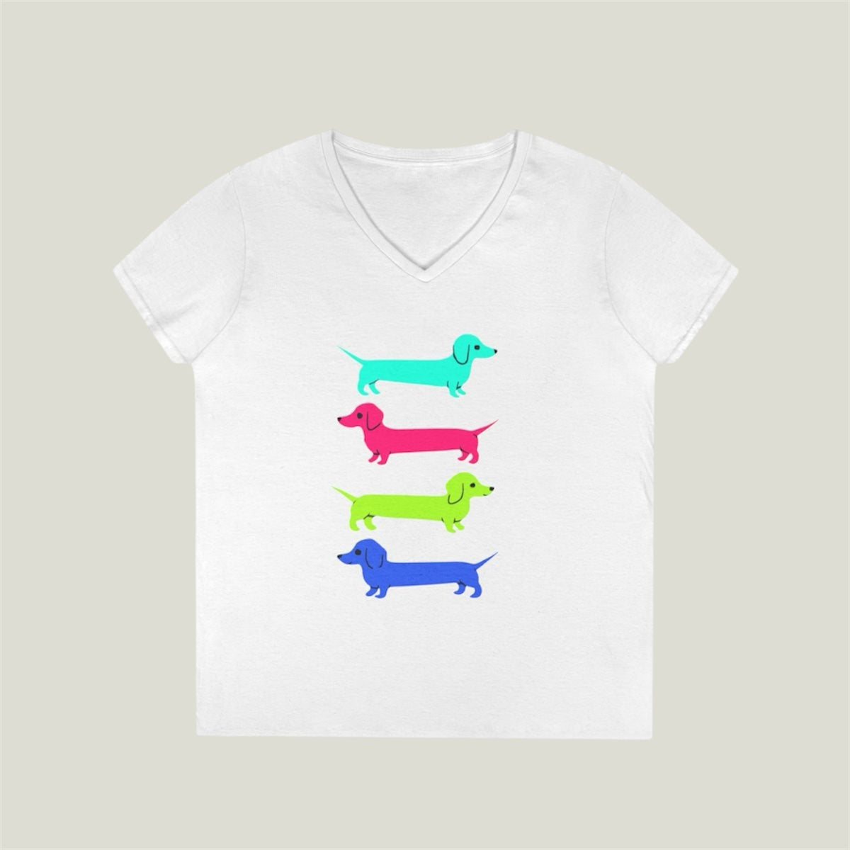 Colorful Dachshunds Ladies V-Neck Tee