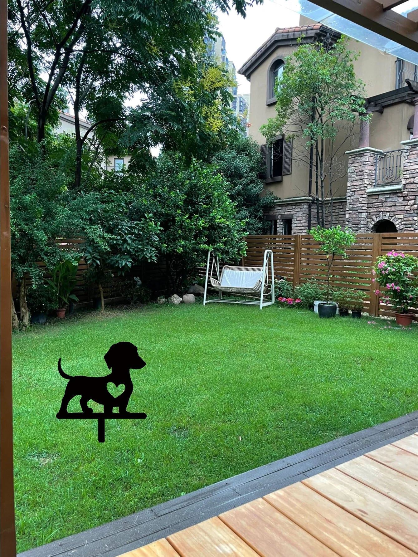 1pc Cute Dog Silhouette Garden Sign - Solid Wood Outdoor Decor For Yard & Patio