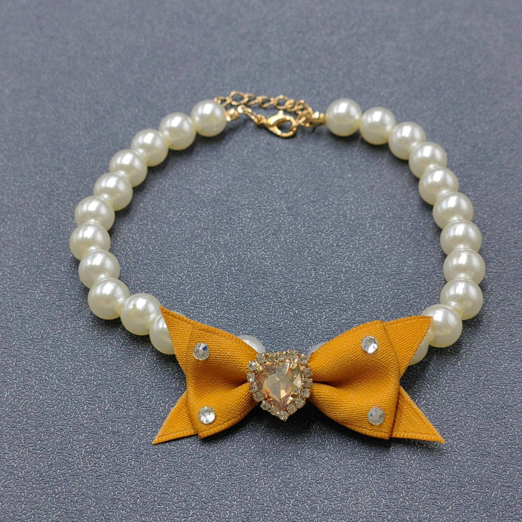 Rhinestone Heart Bow Charm Pearl Beaded Cat Dog Pet Collar